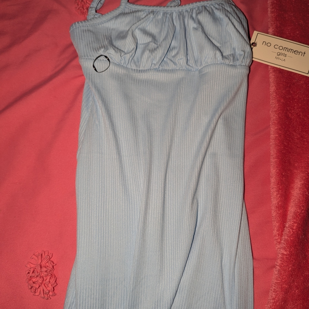 Light Blue Ribbed Spaghetti Strap Dress